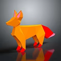 Low Poly Orange Fox Game Character With Red Tail Standing On Black Background With Reflection 3d model