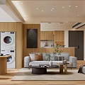 Modern Living and Dining Room Interior With Wooden Elements Sofa Coffee Table And Rug