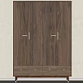 Modern Minimalist Walnut Wood Wardrobe With Double Doors Metal Handles And Bottom Drawers