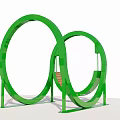 Green Circular Ring Playground Equipment with Girl in Sunset Sea View and Sailboat