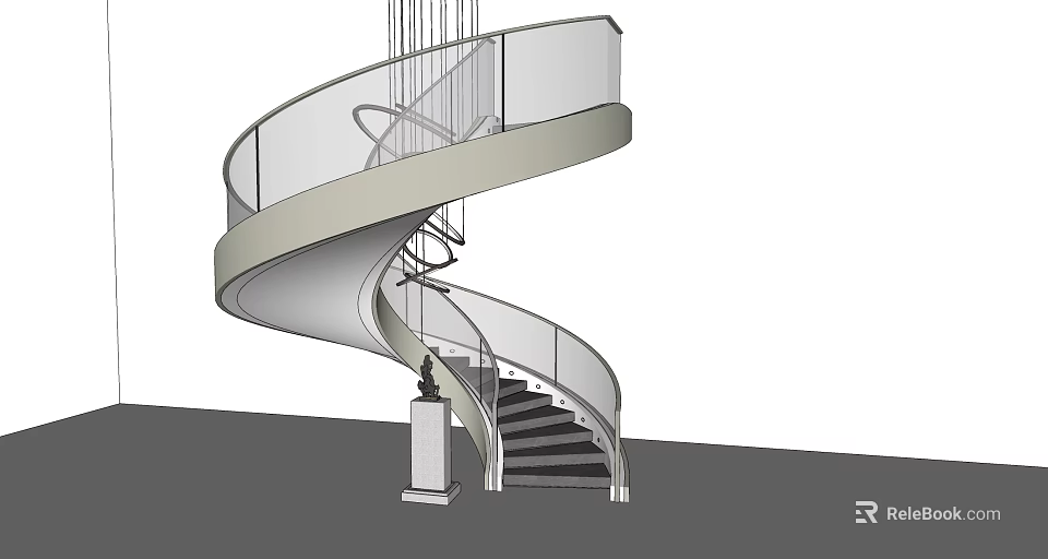 Modern Spiral Staircase With Glass Railing Curved Design And Black Steps Architectural Structure 3d model 