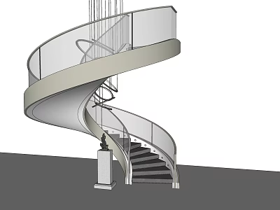 Modern Spiral Staircase With Glass Railing Curved Design And Black Steps Architectural Structure 3d model
