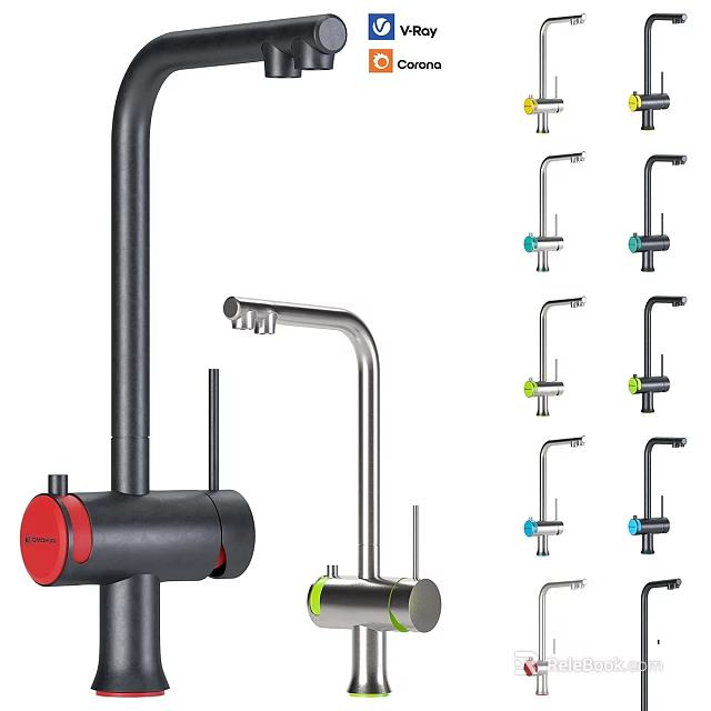 Modern Water Faucet Collection Featuring Various Designs And Color Options For Stylish Use 3d model 