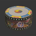 Traditional Musical Drum With Artistic Painted Patterns And Decorative Beaded Accents