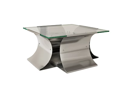 Modern Square Coffee Table With Clear Glass Top And Metal Curved Base 3d model