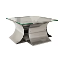 Modern Square Coffee Table With Clear Glass Top And Metal Curved Base