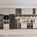Modern Pantry Interior With Cabinets Shelves Storage Jars Coffee Maker And Refrigerator