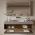 Modern Bathroom Cabinet With Mirror Sink Open Shelves Towels And Toiletries Storage