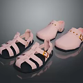 Pink Sandals With Golden Buckles And Black Soles Four Pairs Daily Use Footwear