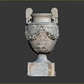 Ancient Stone Ornamental Urn With Intricate Decorative Carvings And Square Pedestal