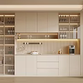Modern Built in Wine Cabinet with Glass Doors Lighting and Drawers Displaying Wine Bottles