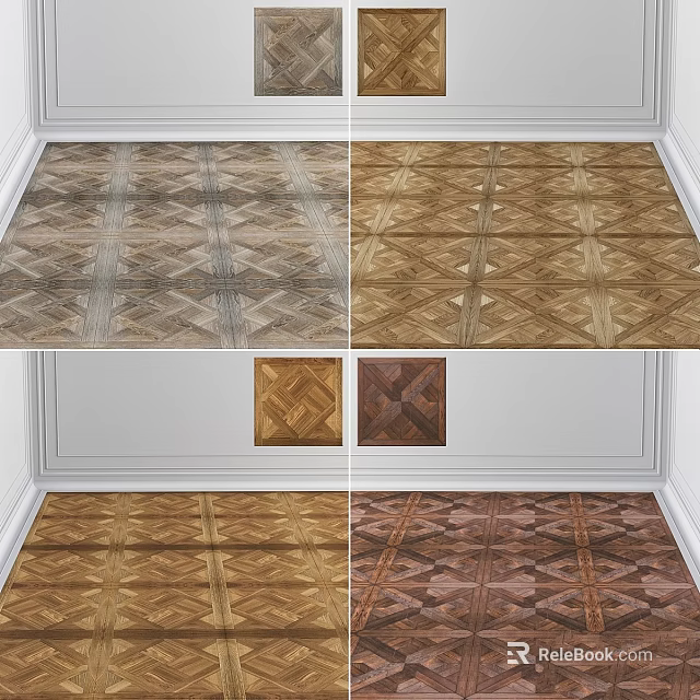Varied Parquet Wooden Floors With Intricate Patterns And Color Tones In Room Interiors 3d model 