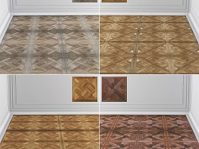 Varied Parquet Wooden Floors With Intricate Patterns And Color Tones In Room Interiors 3d model