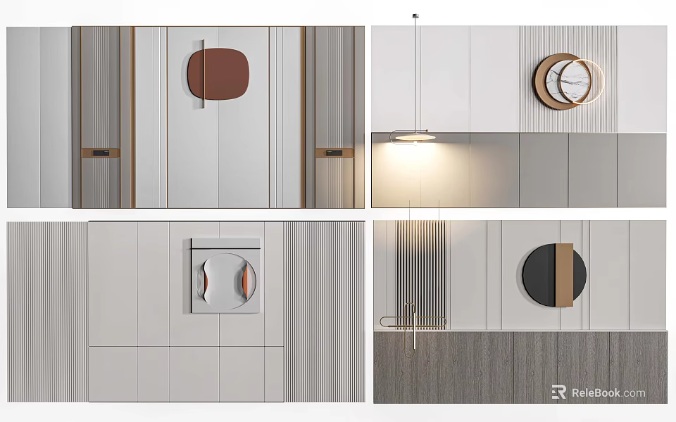 Modern Bed Background Wall With Geometric Decor And Neutral Tones 3d model