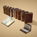 Vintage Books With Various Designs Arranged In A Row And Open Pages