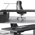 Modern Black Office Desk With Ergonomic Chair Desk Lamp Laptop And Documents
