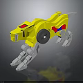 Design of Yellow Mechanical Leopard Creature with Gray Legs Black Wheel and Red Blue Accents