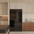 Modern Kitchen Interior With Wooden Island Counter Light Cabinets Large Windows And Bar Stools