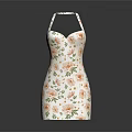 Stylish Halter Neck White Base Dress With Orange Green Floral Print