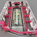 MISNEW Station Style Restaurant With Red Building Yellow Tables And Food Paradise