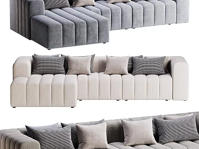Modern Double Sofa Design With Beige Gray Upholstery And Decorative Cushions 3d model