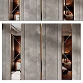 Elegant Modern Feature Wall With Gray Textured Panels Metallic Trims And Wooden Decor Elements