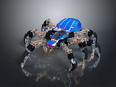 Blue Mechanical Spider Game Movie Character with Metallic Legs and Shiny Blue Body 3d model