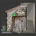 Miniature Stone House Model Featuring Red Tiled Roof Wooden Door Green Mailbox And Plants
