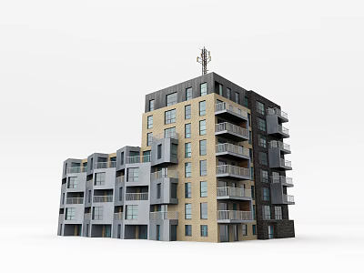 Modern Residential Building Exterior With Multi Storey Structure Balconies And Contemporary Design 3d model
