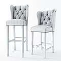 Modern Beige Fabric Bar Stools With Tufted High Back And Dark Wooden Legs