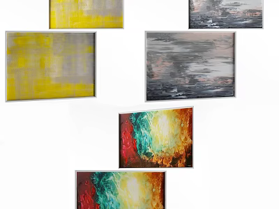 Colorful Abstract Paintings With Yellow Grey Red Green Textured Hues For Wall Decor 3d model