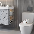Modern Bathroom Set with Marble Floating Vanity Toilet and Toilet Paper Rolls