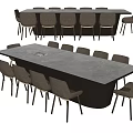 Modern Dining Table Set With Light Grey Chairs And Dark Wooden Top 3d model