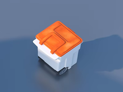 Practical Household Trash Bin With Orange Lid White Body And Wheels 3d model