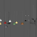 Modern Various Colored Pendant Lights With Different Designs Hanging On Gray Wall 3d model