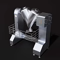 Industrial V-type Mixer with Silver Conical Containers Metal Stand and Safety Guardrail