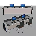 Modern Office Desk Setup With Dual Computer Monitors And Black Office Chairs