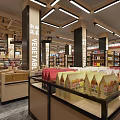Supermarket General Merchandise Store With Fresh Vegetable Section And Product Shelves