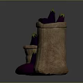 Purple Eggplants In Burlap Bags With Some Scattered Around On Dark Background