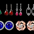 Colorful Gemstone Earrings With Silver Rose Gold Settings And Geometric Flower Designs