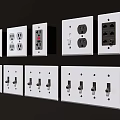 White Electrical Switch Panels With Various Socket And Switch Configurations