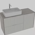 Modern Bathroom Vanity With Light Wood Countertop White Square Basin Silver Faucet And Striped Doors
