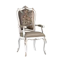 Elegant European Style Carved Dining Chair With Floral Upholstered Backrest And Armrests