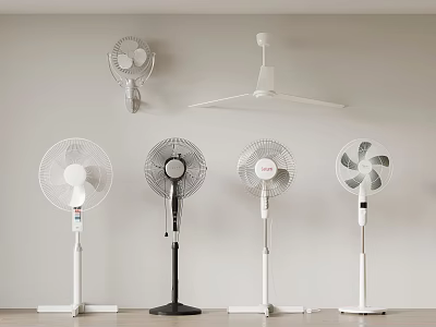 Different Electric Fans Including Wall Mounted and Standing Models with Various Designs 3d model