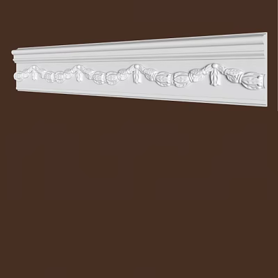 Elegant White Gypsum Cornice With Ornate Carved Patterns For Interior Decoration 3d model