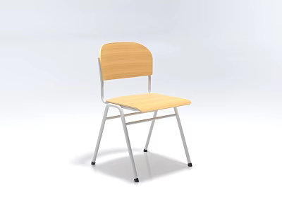 Modern Simple Office Chair With Wooden Seat Backrest And Metal Legs 3d model