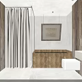 Modern Elevator Hallway Featuring Wooden Walls Gray Shelves Clay Pots Books And Stone Tile Floor