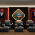 Hotel Room Interior With Large Landscape Painting Featuring Rock Formations And Sky Scenery