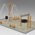 Outdoor Wooden Sports Equipment Set Including Climbing Frame Swings Tires Parallel Bars And Balance Beams