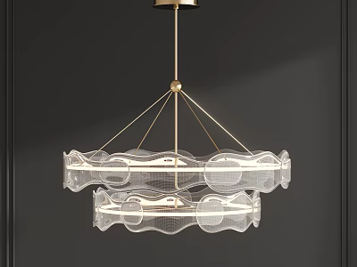 Contemporary Transparent Glass Chandelier With Double Layer Wavy Design And Gold Metal Frame 3d model